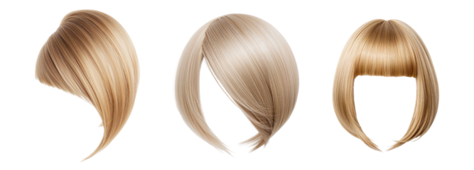 Beautiful blonde wig hair bob haircut on transparent background