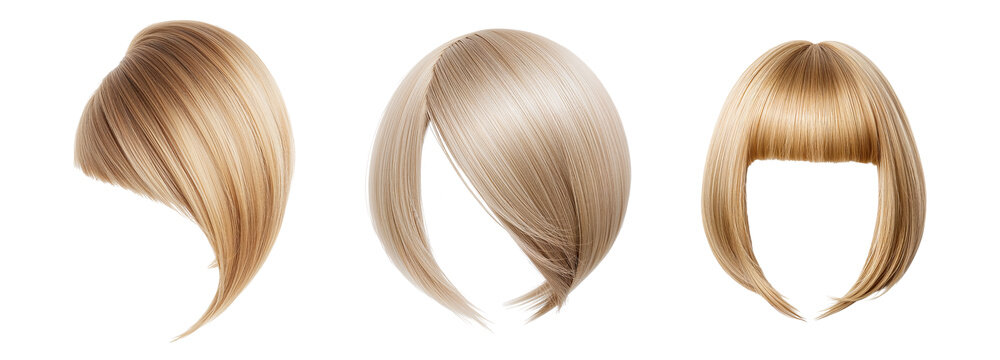 Beautiful blonde wig hair bob haircut on transparent background