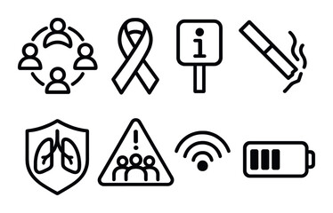 Obraz premium Health and technology icons: awareness, connectivity, and safety symbols in black