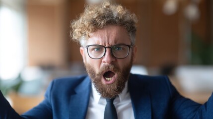 Businessman expressing anger during a meeting in a modern office