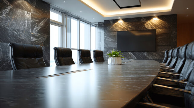Modern conference room with sleek furniture and large table - Powered by Adobe