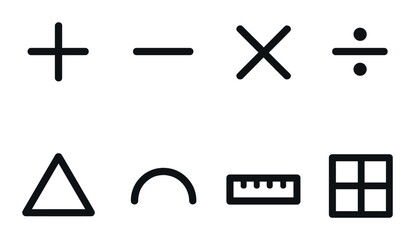 Mathematical symbols and tools on black background