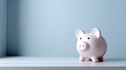 Pink piggy bank on a light blue background representing savings