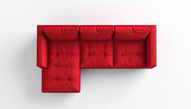 Red sectional sofa, top-down view