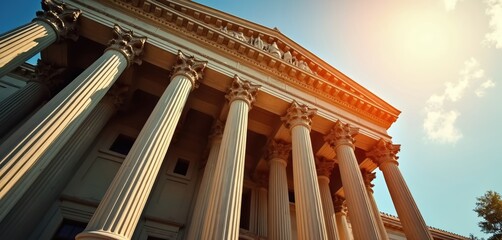 Obraz na płótnie Canvas Government building with pillars central bank, financial authority. Neoclassical architecture represents law economy policy. Concept for digital currency CBDC regulation global finance, future of