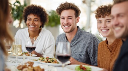 A group of people enjoying a meal together at a restaurant.