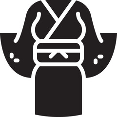 Black and white vector illustration of a traditional Japanese kimono. Simple, clean symbol representing Japanese culture, suitable for fashion design, cultural branding, and decorative graphic project