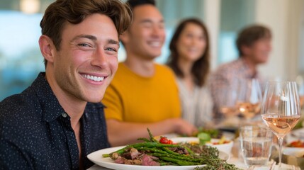 A group of people enjoying a meal together at a restaurant.