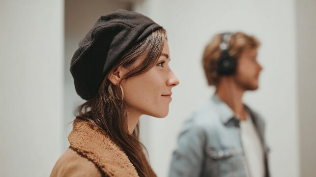 Woman and man in a recording studio. - Powered by Adobe