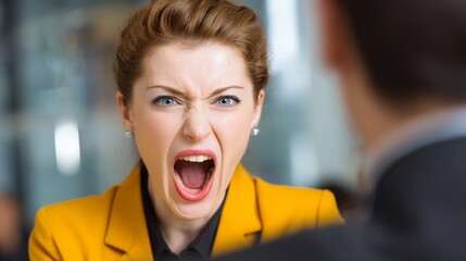 A heated argument captured in a corporate setting, featuring a woman passionately expressing her frustrations while facing her colleague, showcasing intense emotions and conflict resolution.