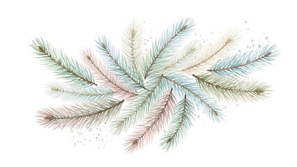 Soft pastel pine needles arrangement on white background