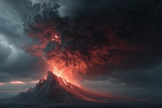 Intense Volcanic Explosion with Fire, Smoke, and Ash Clouds