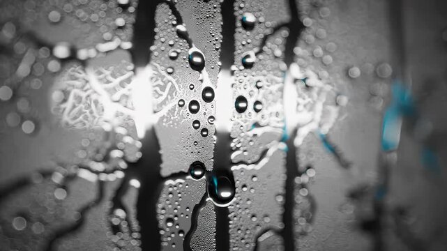 Water Droplets Condense on Window Surface in Macro Close Up