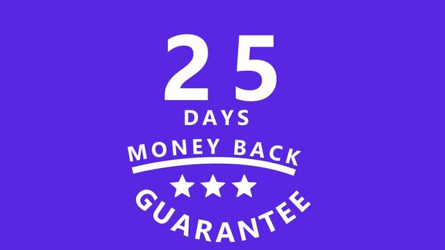 25 Days Money Back Guarantee Badge with Stars on Purple Background refund return