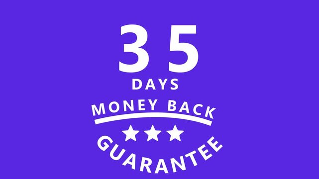 35 Days Money Back Guarantee Badge With Stars On Purple Background refund return