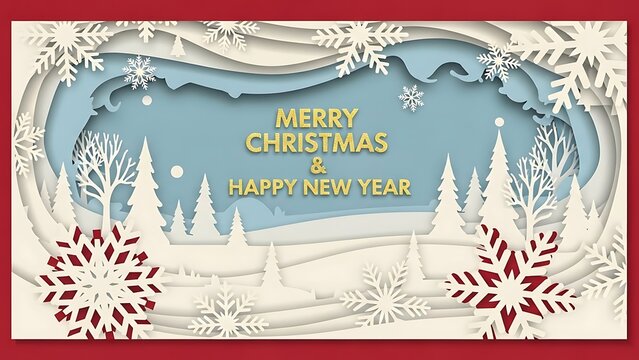 Festive winter landscape with snowflakes and christmas greetings - Powered by Adobe