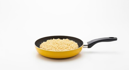 A pan of instant noodles on a seamless white background showcasing culinary simplicity for a quick