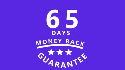 65 Days Money Back Guarantee Badge with Stars on Purple Background refund return