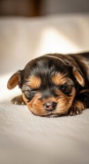 A peaceful slumber of a newborn Yorkshire Terrier puppy capturing the essence of tranquility and