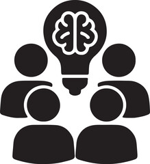Minimal brainstorm teamwork icon showing idea generation, collaboration, creativity and group discussion in vector style.