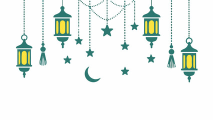 Hanging lanterns and stars with moon illustration