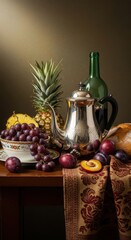 A balanced composition of fruits and tableware evokes the charm of refined simplicity