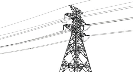 High voltage transmission tower vector illustration, lattice metal pylon, electrical infrastructure, power lines and insulators, utility grid, energy transmission, overhead network detailed © It's Nasir World