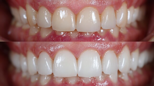 A close-up view of a perfect smile featuring straight, white teeth, illustrating dental health and cosmetic improvement