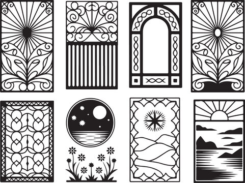 Ornate Panels Silhouette Vector Illustration Decorative Elements with Floral and Geometrical Design in Transparent Background 130 Chars