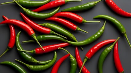 Fresh red and green chili peppers on wooden surface food ingredient