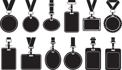Set Of Id Badge Pass Identity Card Access Authorization Accreditation Symbol For Employee Conference And Events With Lanyard