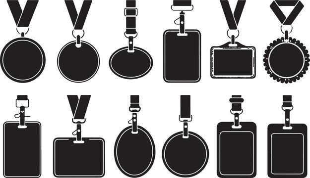 Set Of Id Badge Pass Identity Card Access Authorization Accreditation Symbol For Employee Conference And Events With Lanyard