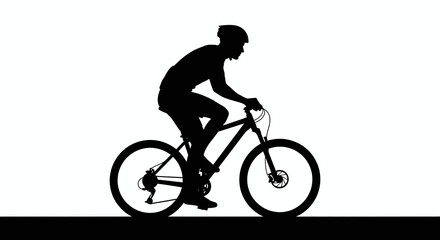 Obraz premium Cyclist silhouette riding bicycle with white bg.