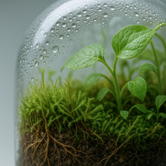 Crystal-Clear Close-Up of a Sealed Terrarium Ecosystem