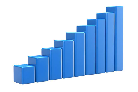 Blue 3D Growth Bar Chart Illustration.Png Isolated on transparent background.
