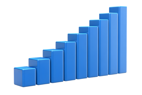 Blue 3D Growth Bar Chart Illustration.Png Isolated on transparent background.