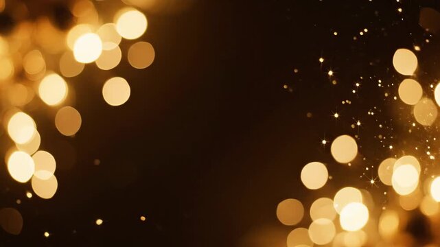 Elegant golden bokeh lights on a dark background, a glittering abstract frame perfect for festive holiday design projects