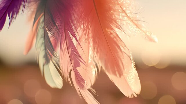 Dreamcatcher Feathers Swaying Gently in the Soft Sunlight Background