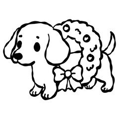 Fototapeta premium cute dachshund christmas wreath pup holiday dog art adorable festive winter puppy illustration cozy season clipart kawaii style joyful december design