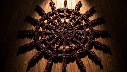 Star anise arranged in circle artistic spice pattern top view