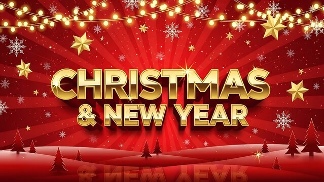 Festive christmas and new year greeting with golden text and sparkling lights