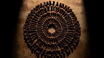 Star anise artistic circular arrangement aromatic spice top view