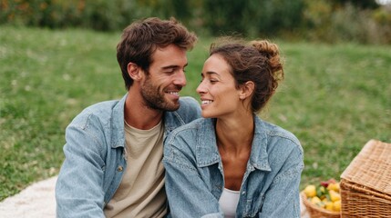 A couple enjoying a picnic in an outdoor setting.
