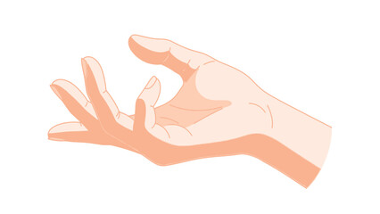 A stylized illustration of a human hand with fingers slightly curled and palm facing upwards, against a white background.