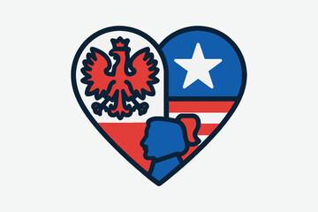 Heart shaped symbol with polish eagle and american flag elements