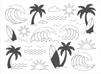 Hand-Drawn Wildflower and Tall Grass Icon Set: Botanical Collection of Simple Stems, Leaves, and Blossoms for Natural Rustic Design Elements.