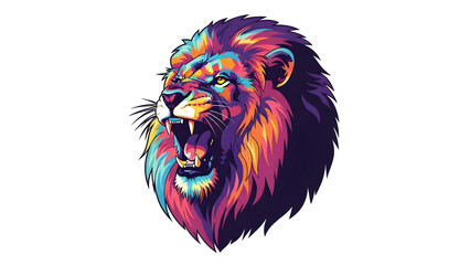 Majestic lion head illustration in a dazzling spectrum of vivid hues, capturing the essence of power and wild spirit with a modern artistic flair