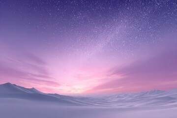 Fototapeta premium Celestial Symphony: A serene vista captures a dreamscape of a starlit night. The heavens, a canvas of celestial hues, cradle mountain peaks veiled in misty serenity. 