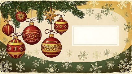 Vintage christmas card with ornaments and blank space for message