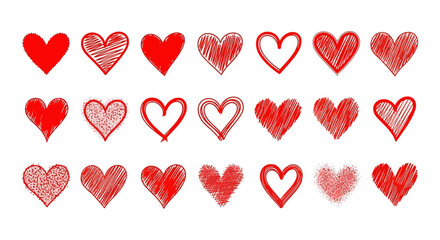 Collection of red heart shapes with various patterns and textures, perfect for valentines day, love themes, and romantic designs